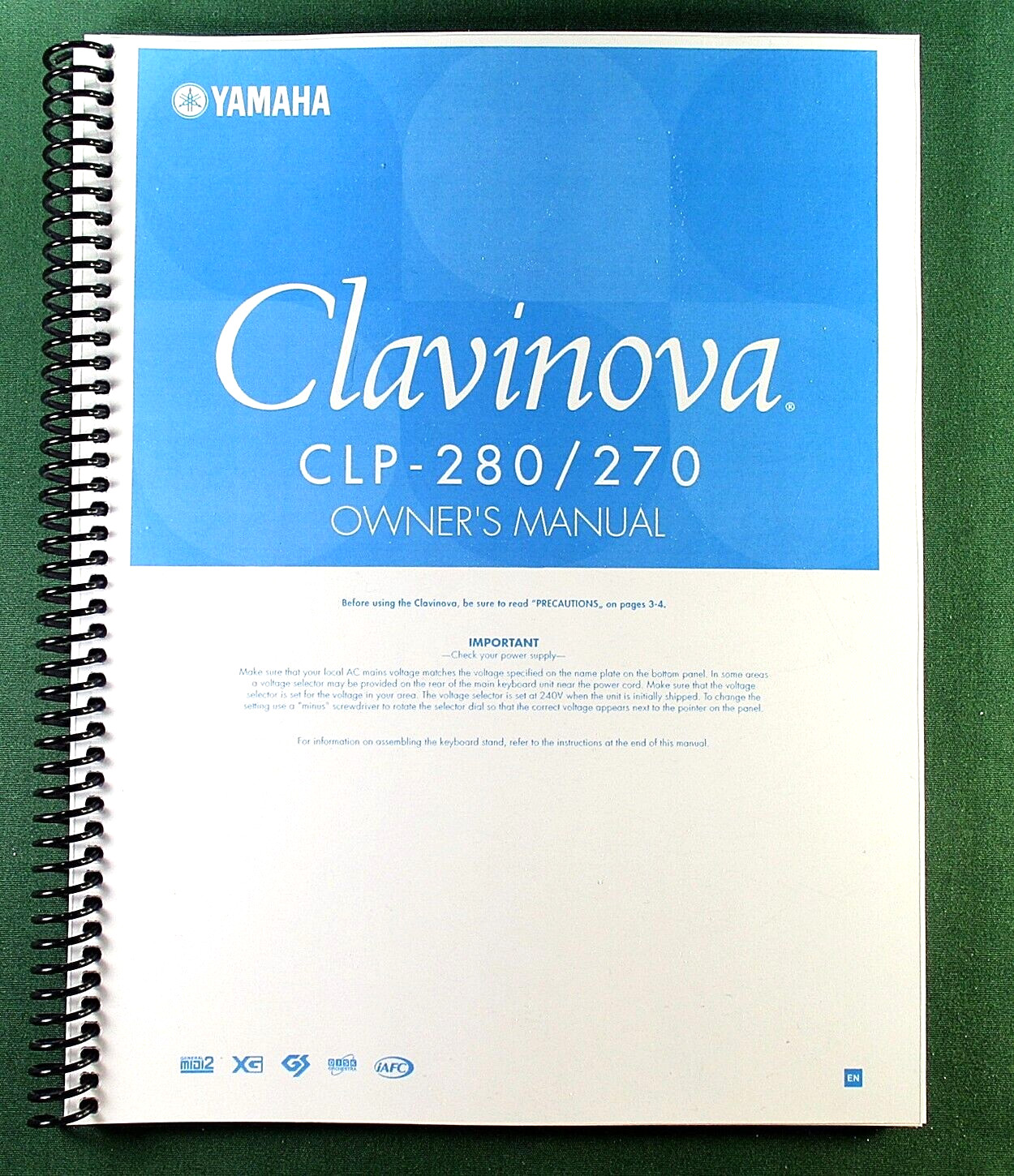 Yamaha CLP-280 CLP-270 Instruction Manual: 124 Pages & Protective Covers!