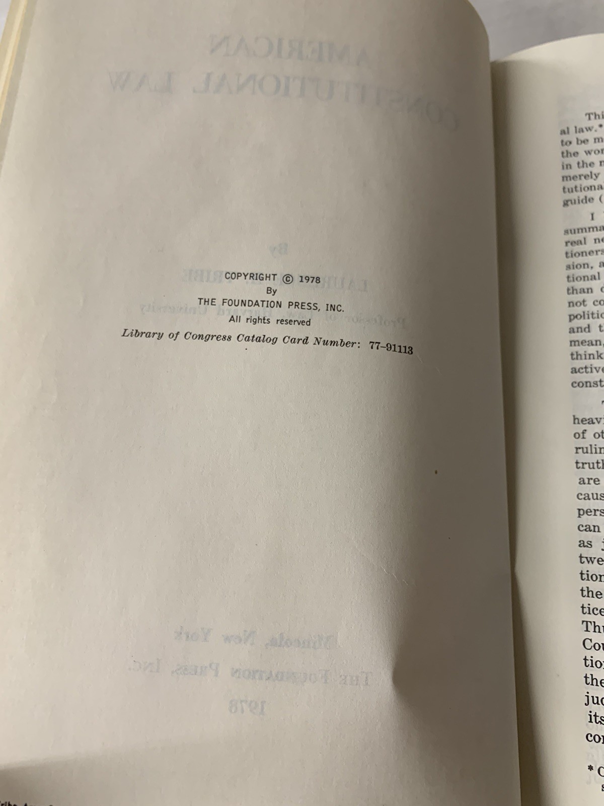 American Constitutional Law by Laurence H. Tribe The Foundation Press 1978