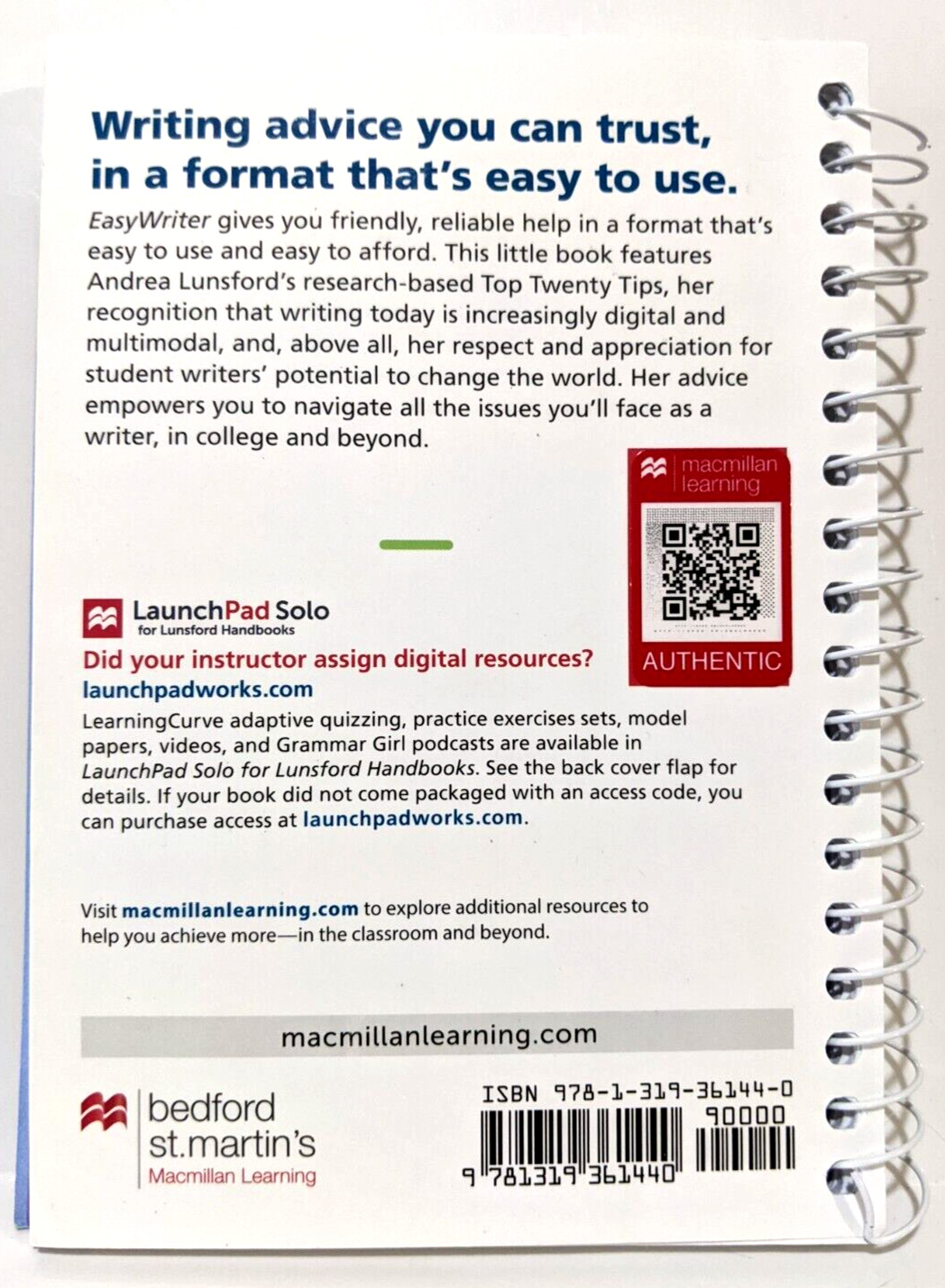 EasyWriter with 2020 APA Update by Andrea A. Lunsford Spiral