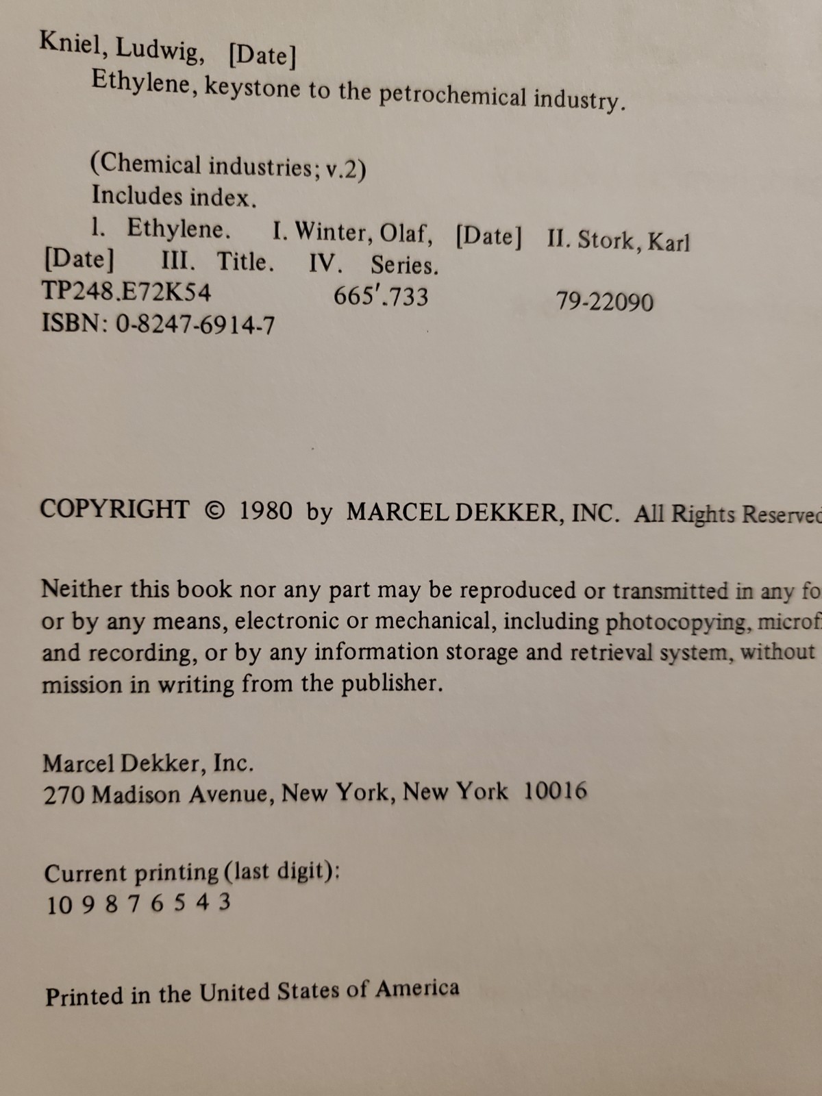 ETHYLENE – A KEYSTONE TO THE PETROCHEMICAL INDUSTRY By Ludwig Kniel 1980 HC Book