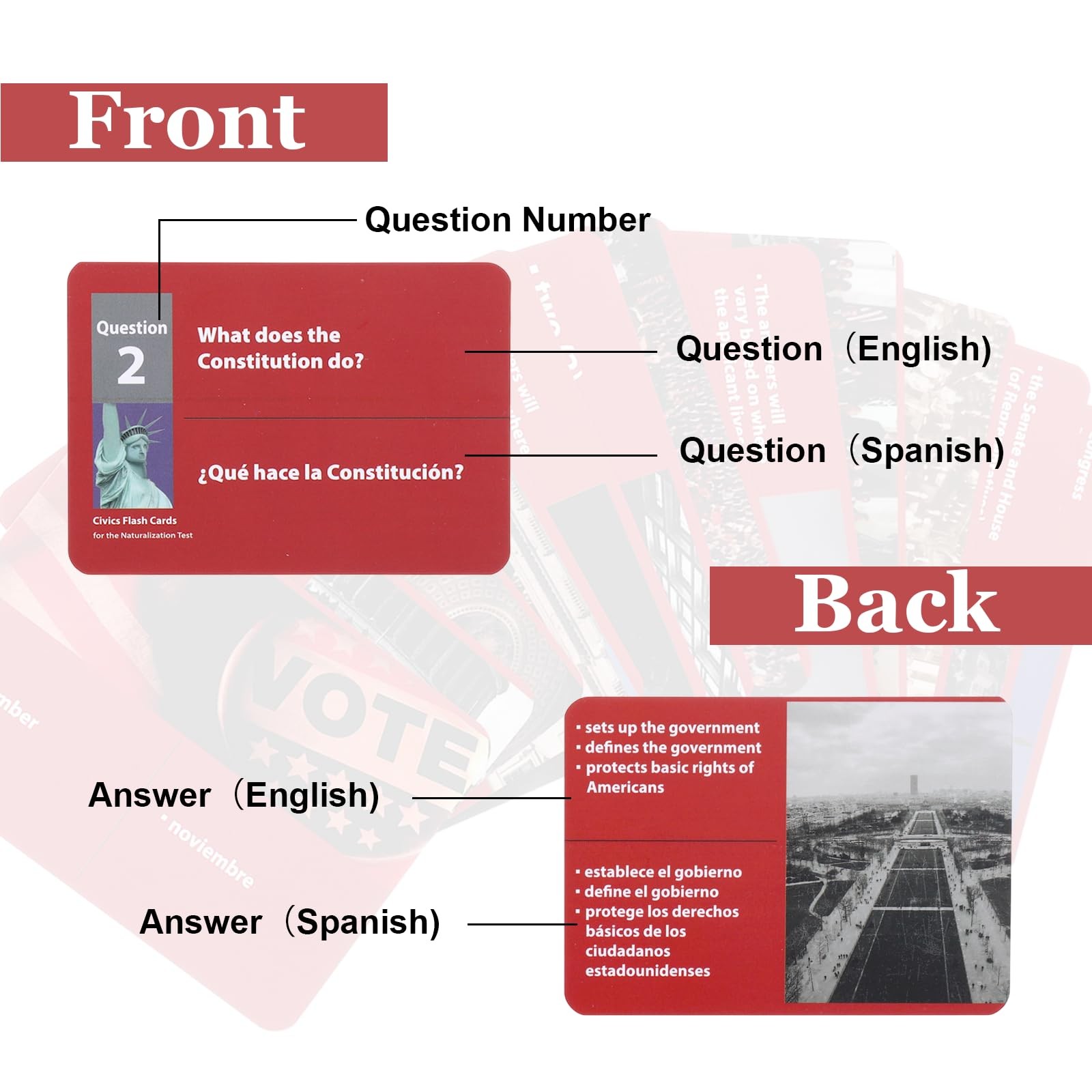 Us Citizenship Test Study Guide 3.5 inches x 2.6 x 0.1 inches, Red