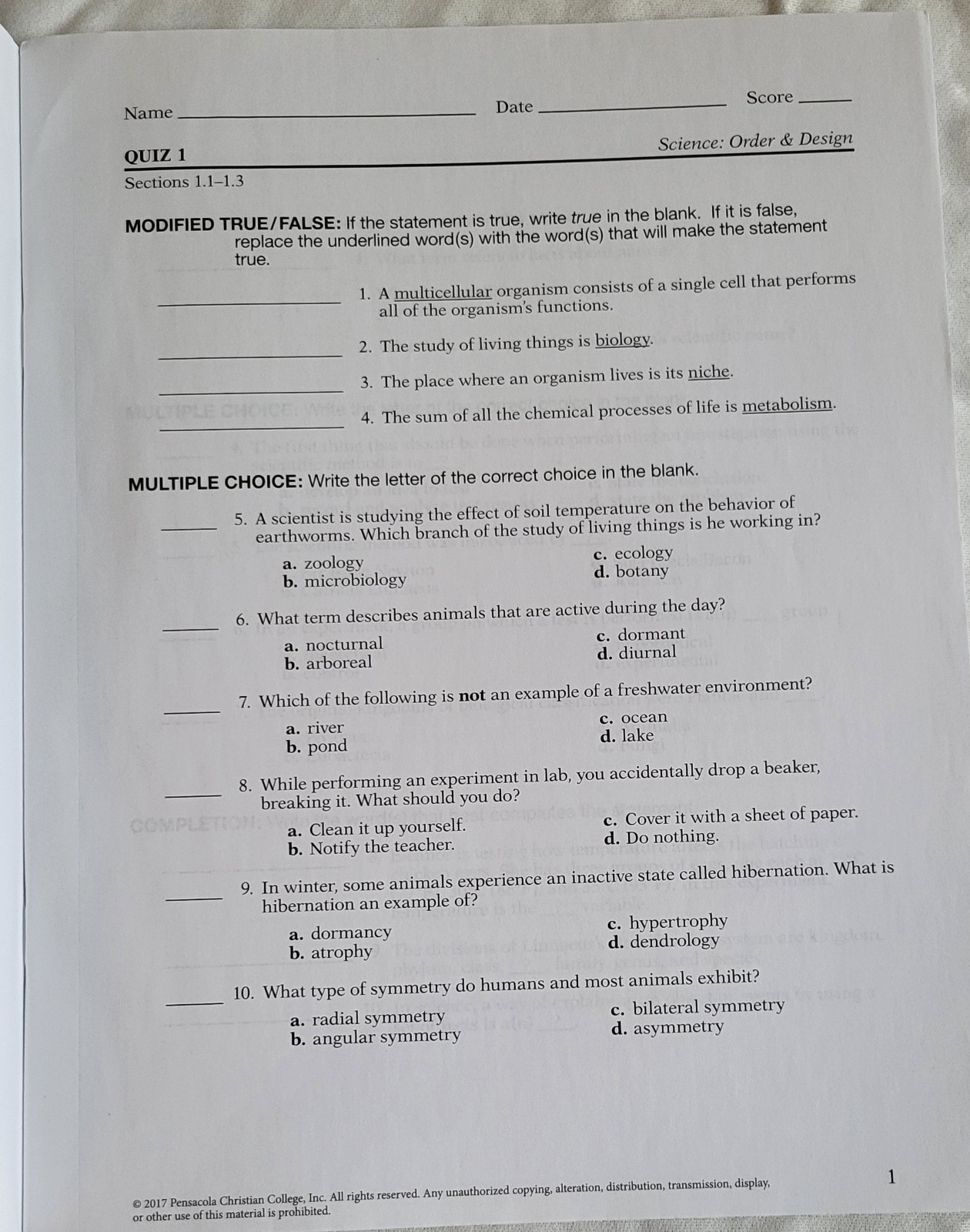Abeka Grade 7 Science Order & Design, 2nd Edition (Current), Complete Set,