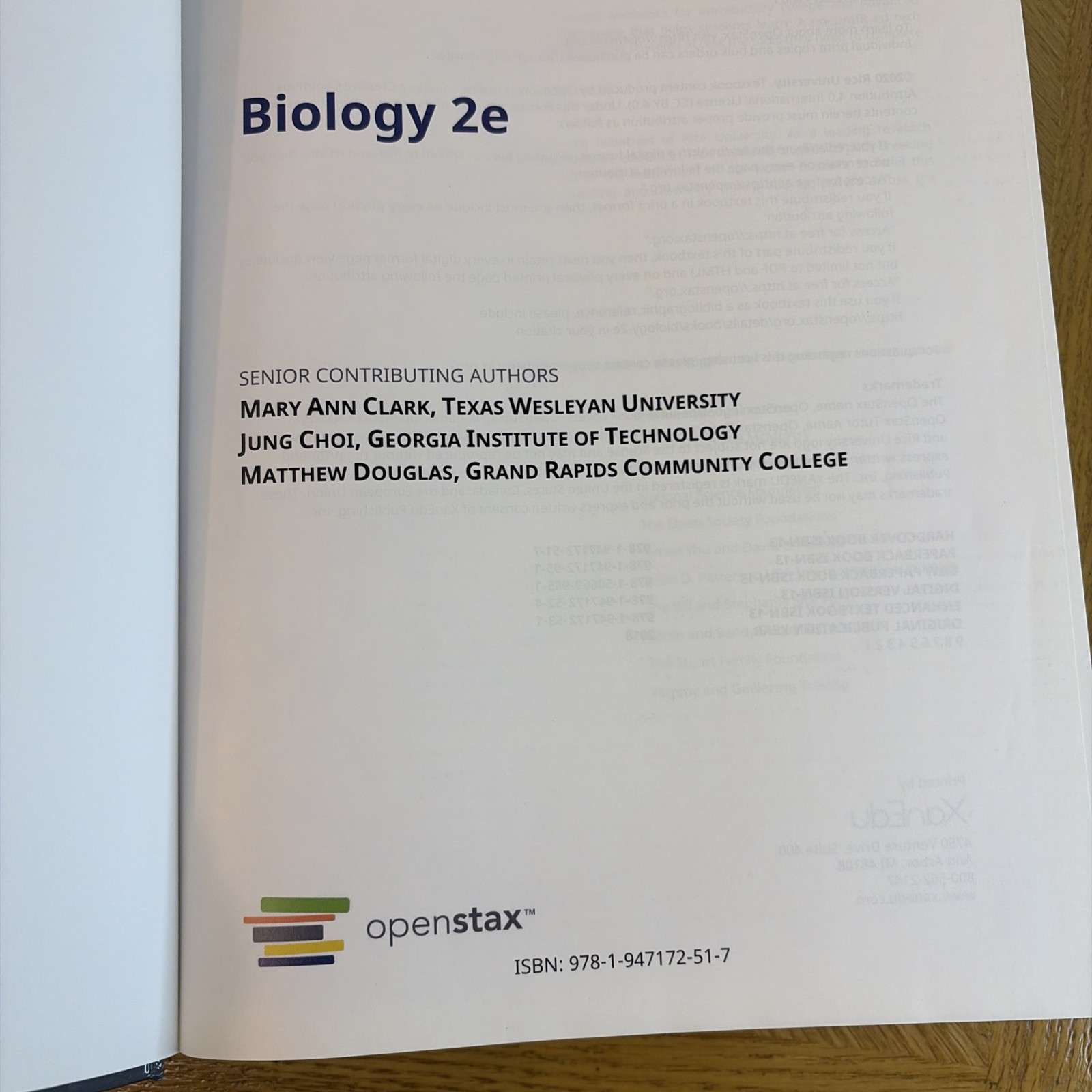 Biology 2e by OpenStax (Hardcover-full color) Clark, Choi, Douglas