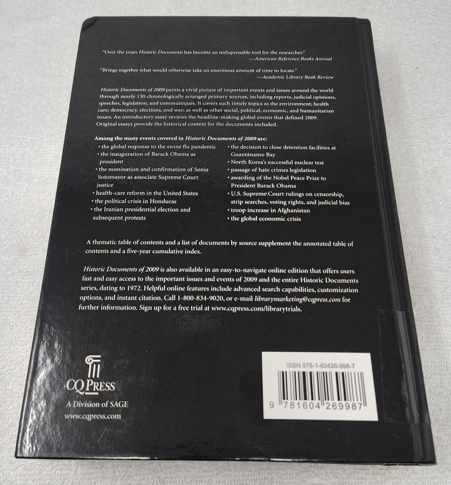Historic Documents of 2009 Hardcover CQ Press Used Ex-Lib