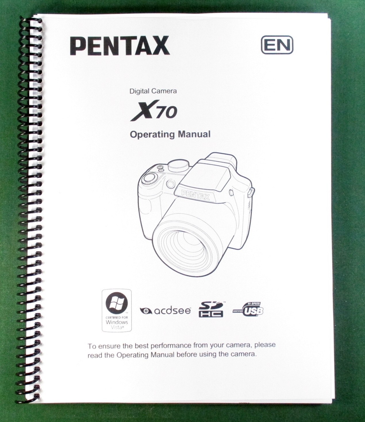 Pentax X70 Instruction Manual: 276 Pages & Protective Covers!