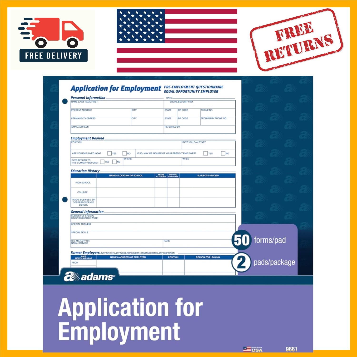 Efficient Employment Application Forms, 8.5 x 11 Inches, Legal Compliant, 2-Pack