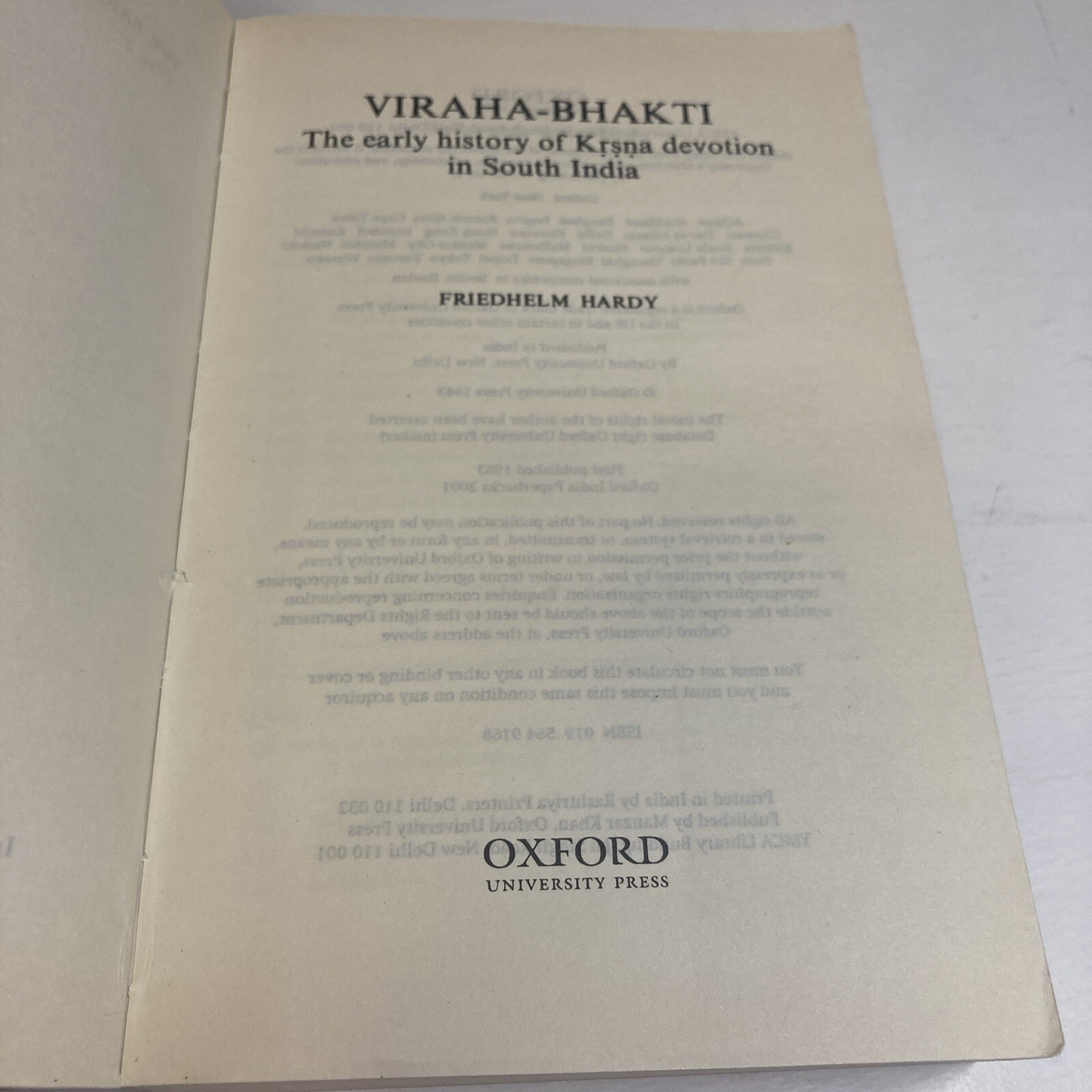 Oxford University South Asian Studies Ser.: Viraha-Bhakti : The Early History of