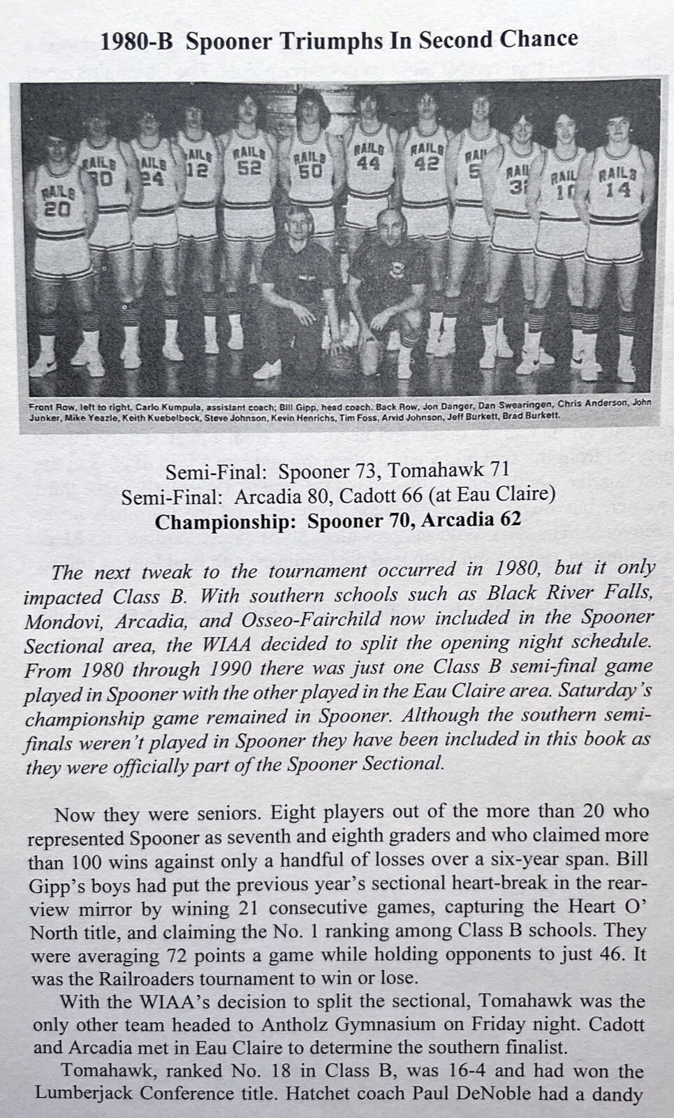 Destination Spooner: Sectional Basketball 1972-1990. By Carlo Kumpula.