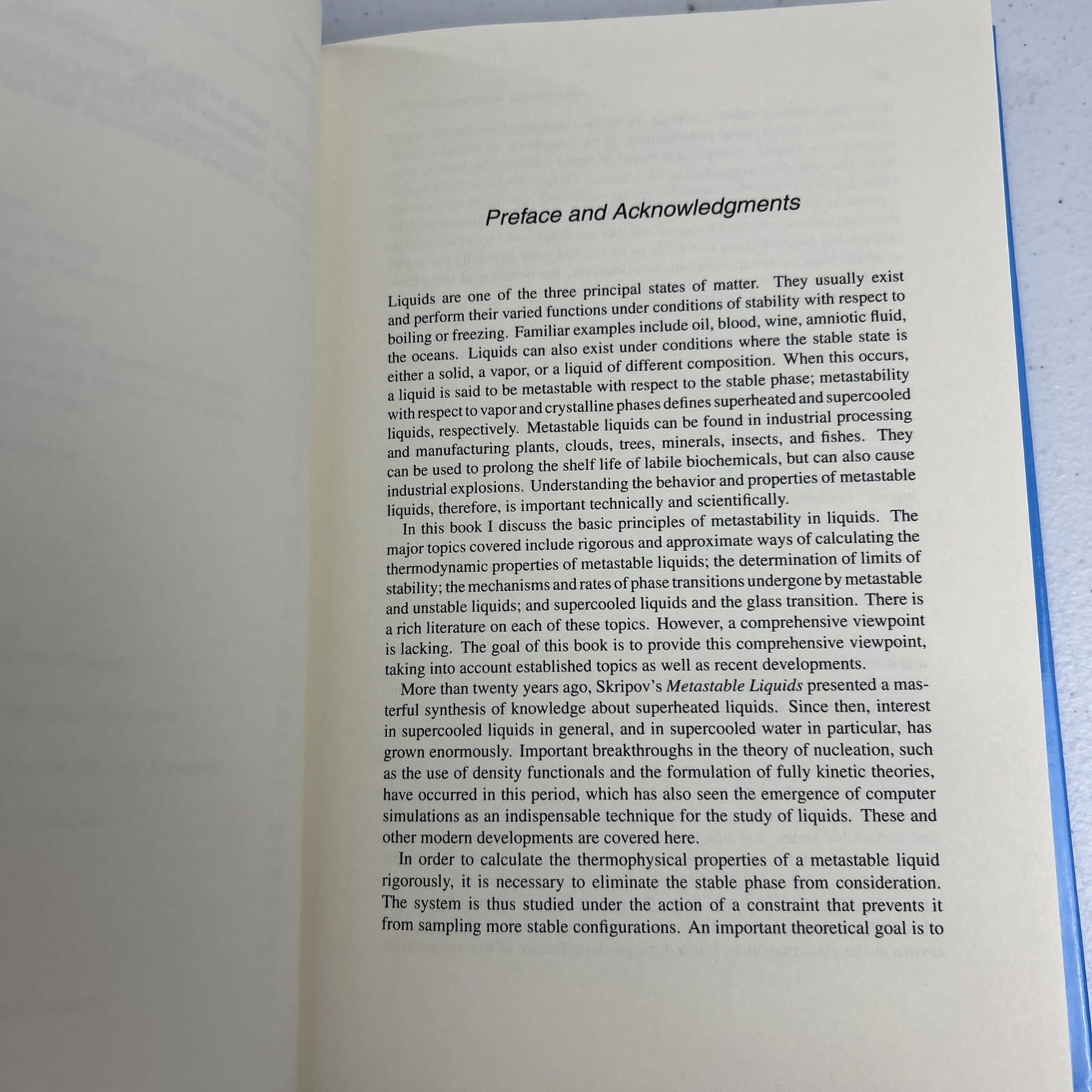Physical Chemistry: Science and Engineering Ser.: Metastable Liquids : Concepts