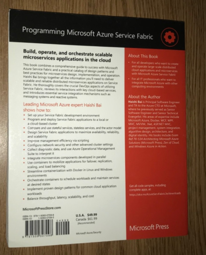 PROGRAMMING MICROSOFT AZURE SERVICE FABRIC BOOK SECOND 2nd EDITION TEXTBOOK BAI