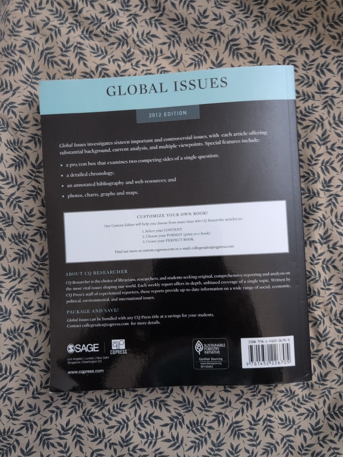 Global Issues 2012 Edition Selections from CQ Researcher Paperback Like New