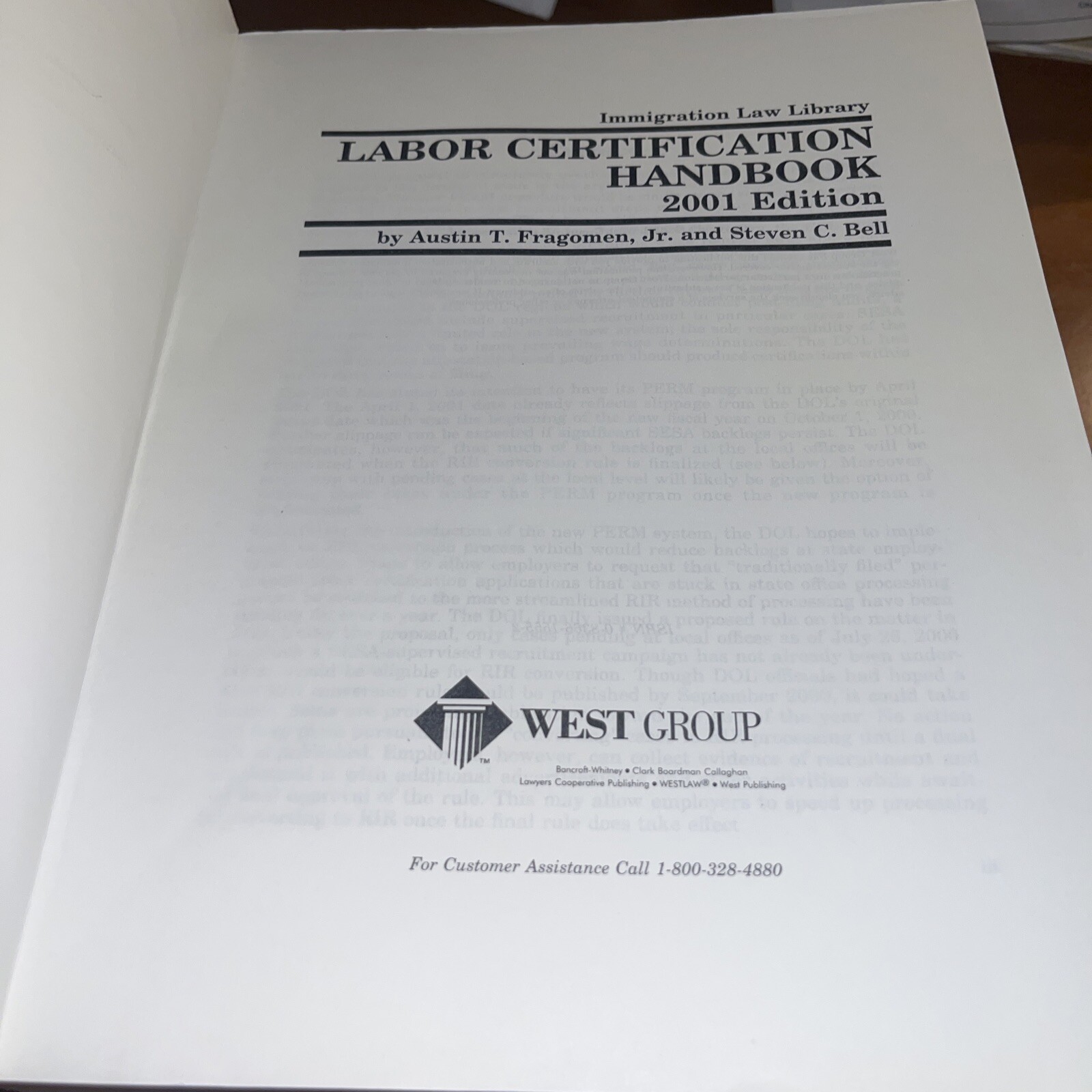 Labor Certification Handbook, 2001-2002 ed. By AustinFragomen, Jr & Steven Bell,
