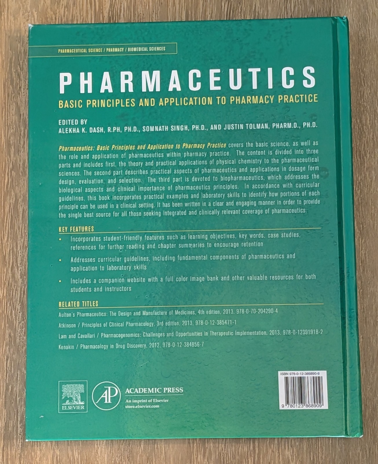 Academic Press Pharmaceutics Basic Principles 1st Ed Hardcover Dash Singh Tolman