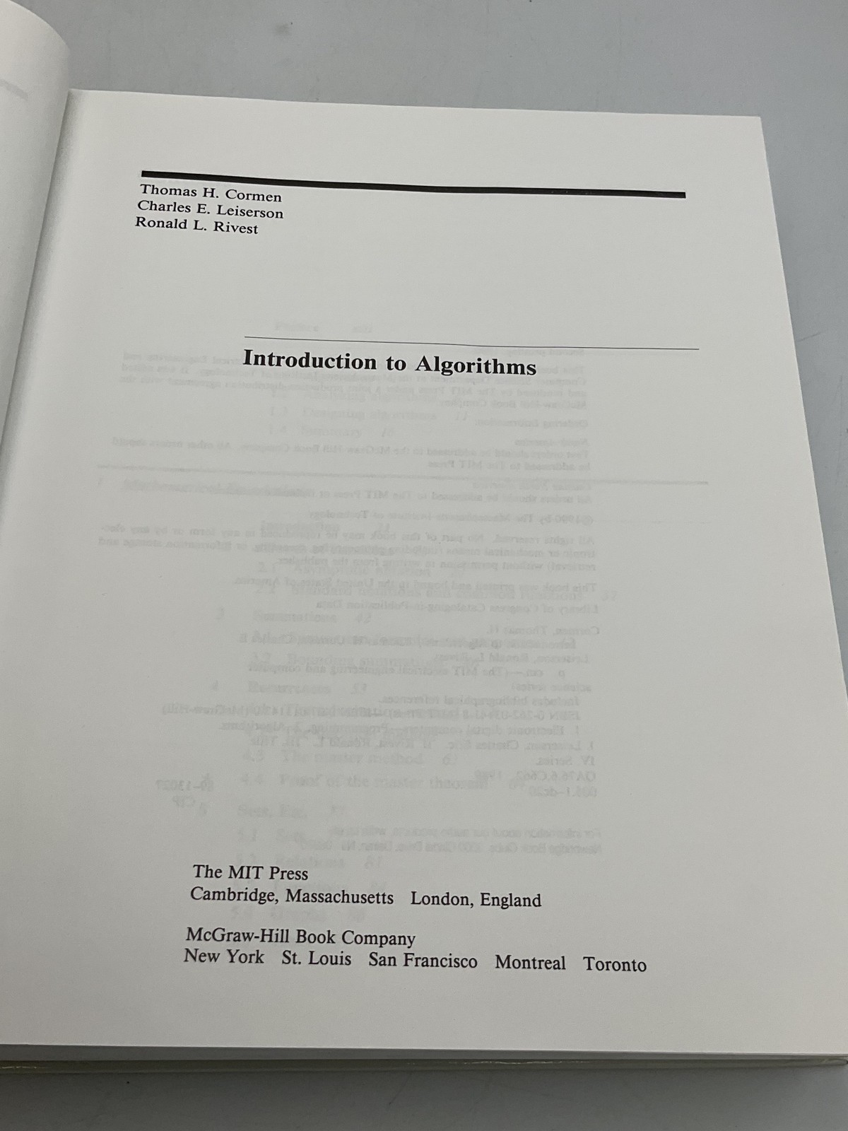 Vintage Introduction To Algorithms Cormen Leiserson Rivest MIT Press HC 1990 USA