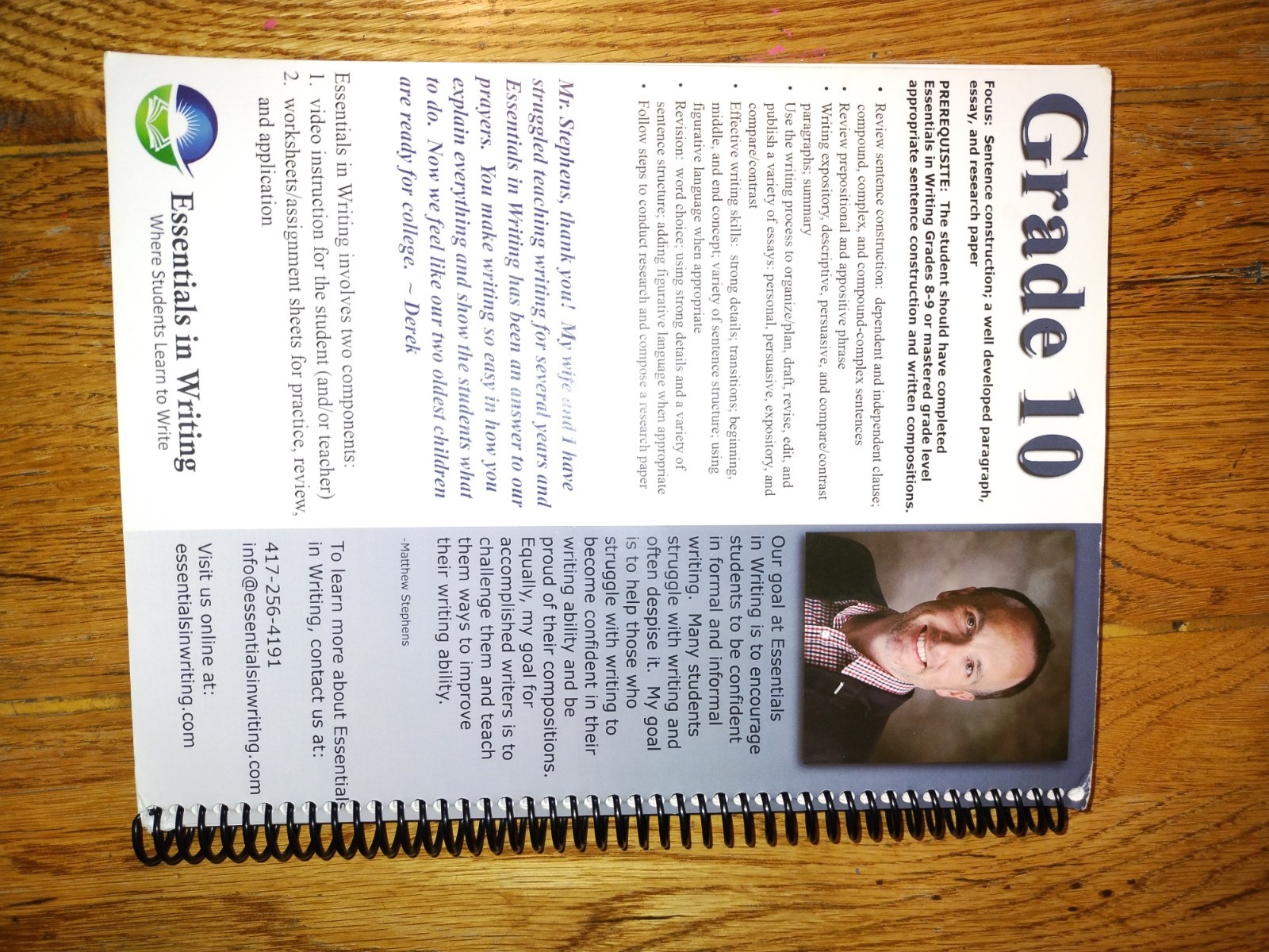 Essentials in Writing Grade 10 Textbook & 3 DVD Set by Matthew Stephens