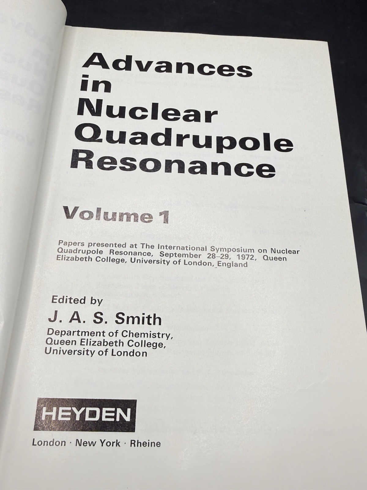 Advances In Nuclear Quadrupole Resonance Volume 1 J.A.S. Smith Hayden