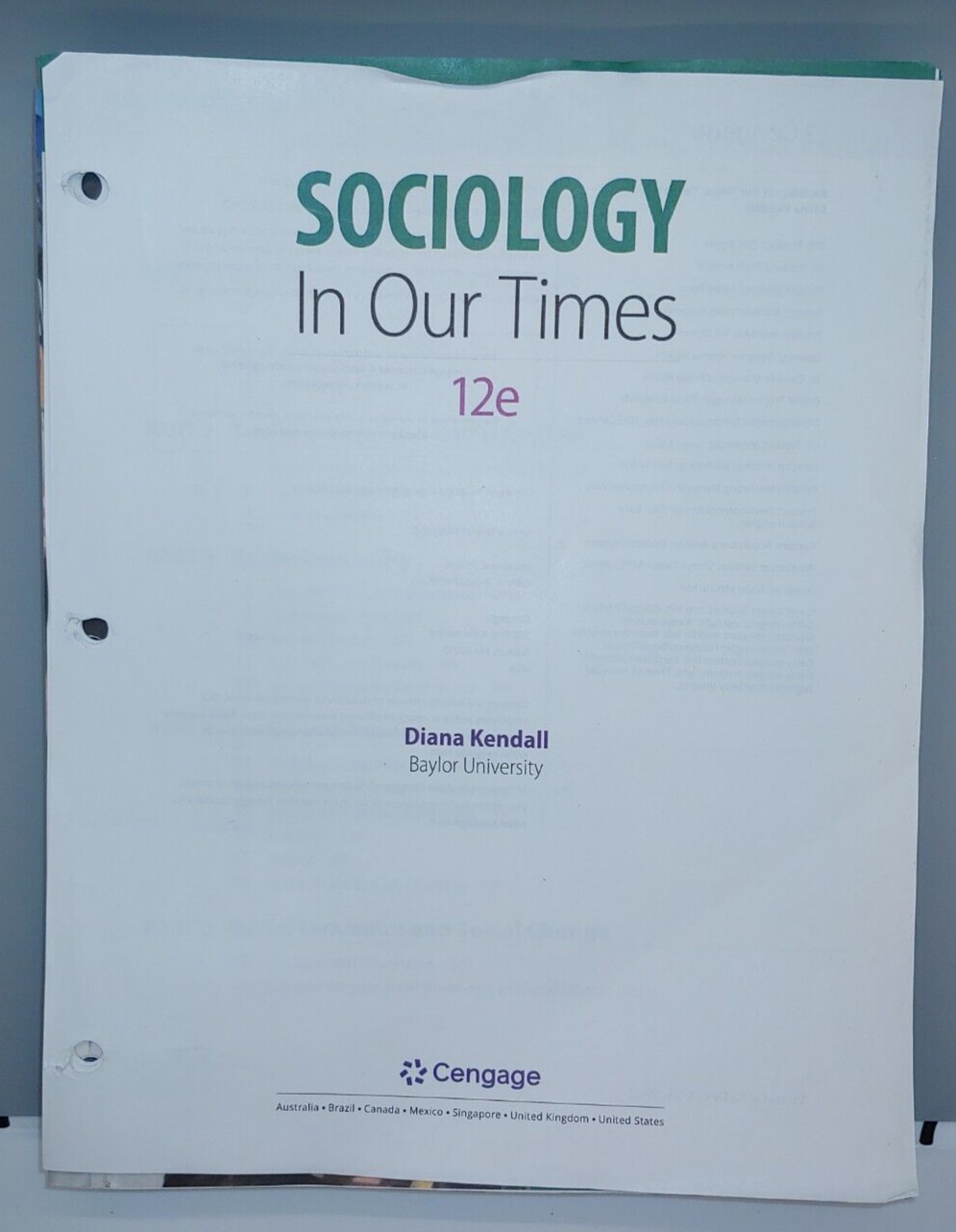 Sociology in Our Times 12 edition Diana Kendall – Full Version Loose-leaf