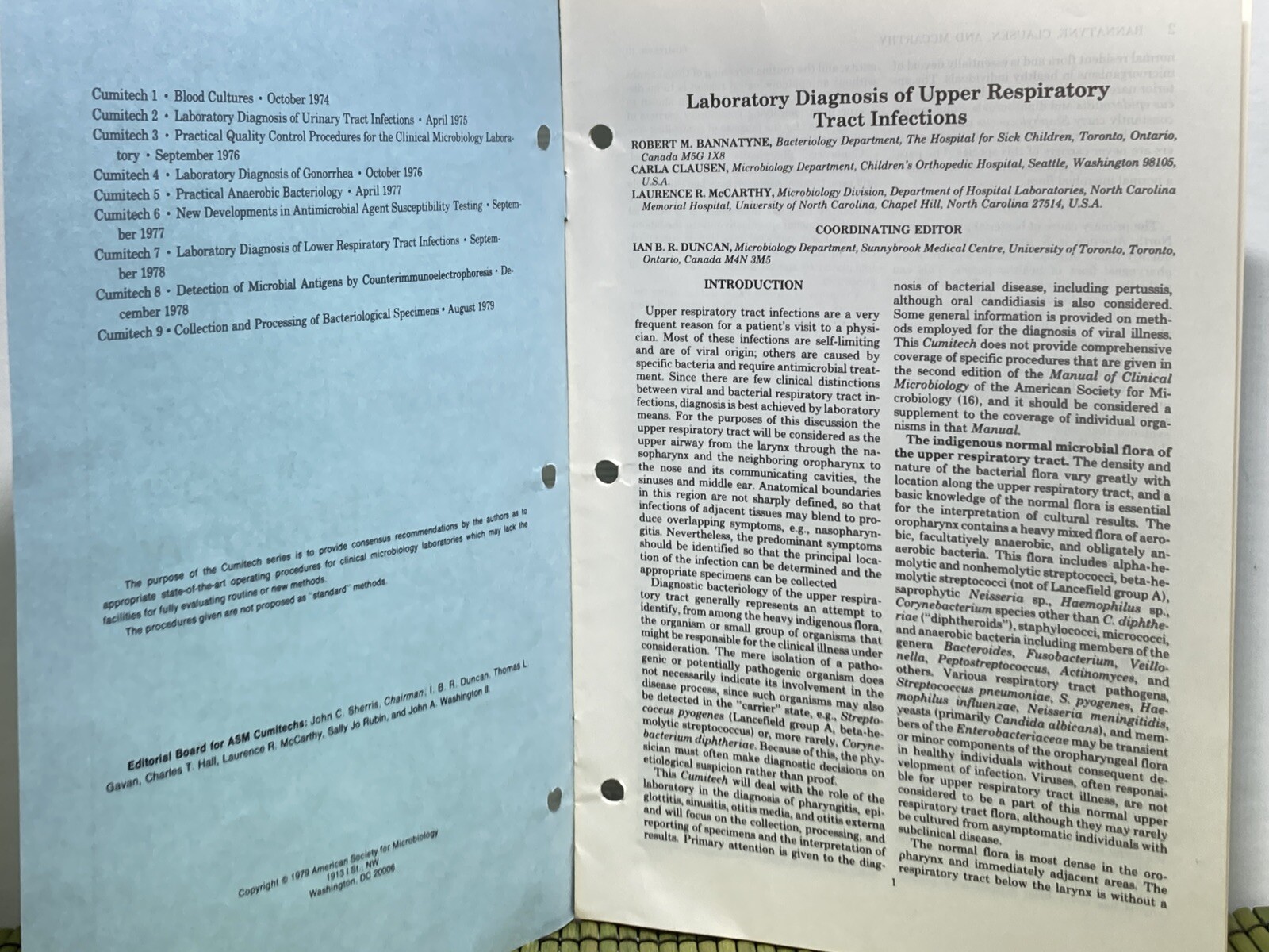 Cumitech 10 Cumulative Techniques Lab Diagnosis of Upper Respiratory Tract 1979