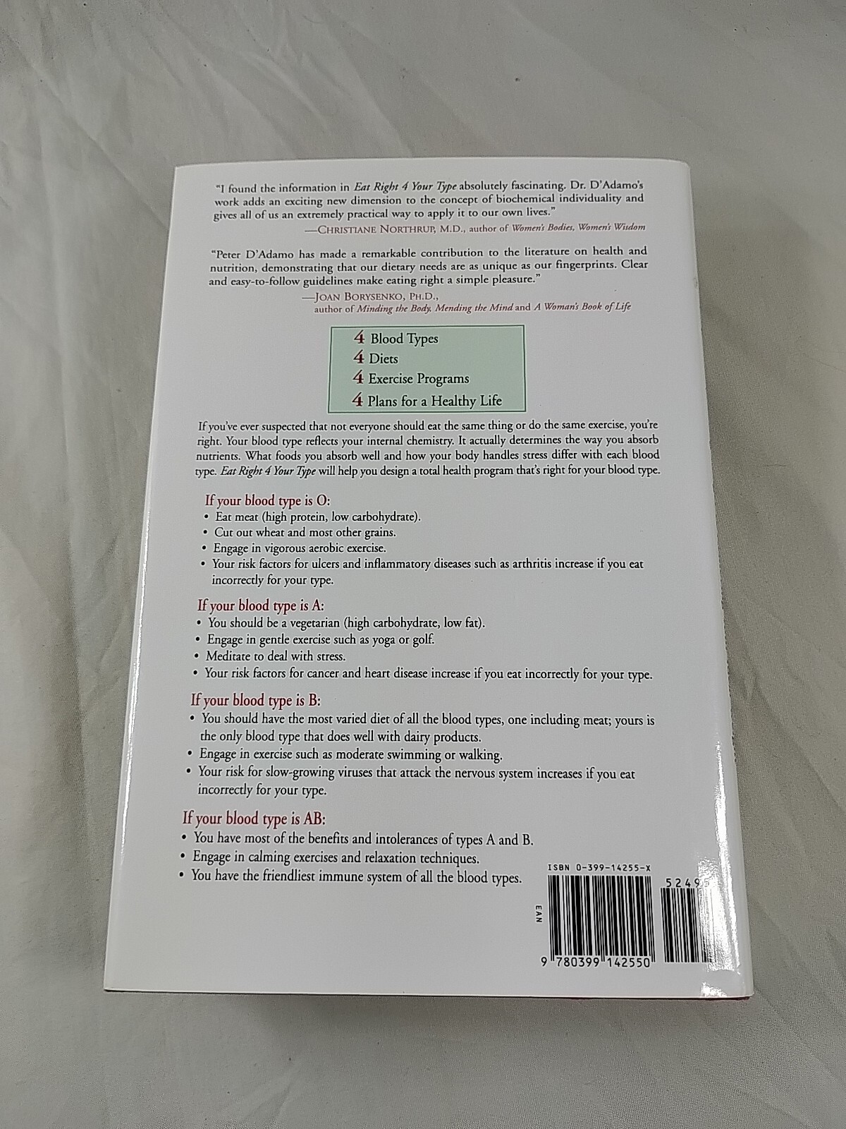 Eat Right for Your Type Dr Peter D’Adamo & Catherine Whitney Pub 1996 Hb DJ