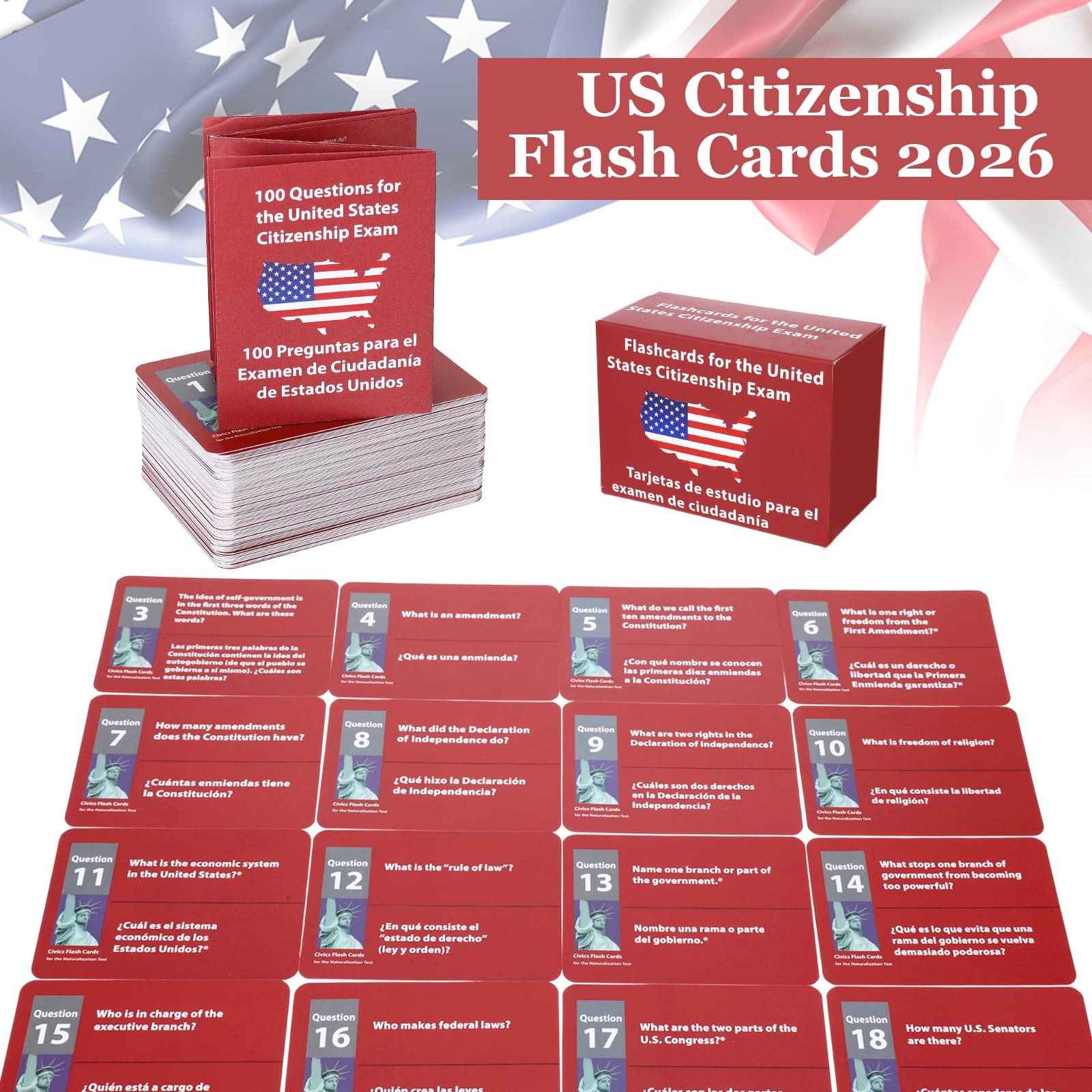 Us Citizenship Test Study Guide 3.5 inches x 2.6 x 0.1 inches, Red