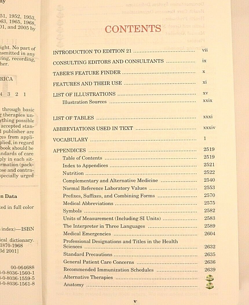 Taber’s Cyclopedic Medical Dictionary by Donald Venes 2009 Hardcover Reference