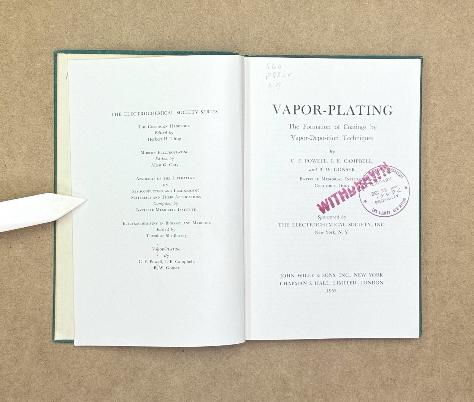 LANL Copy! VTG 1955 Vapor-Plating by Powell, Campbell & Gonser HC 1st Edition