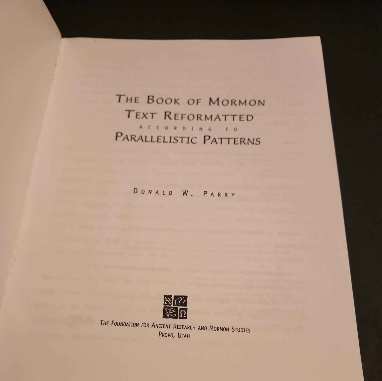 Book of Mormon | Text Reformatted According to Parallelistic Patterns FARMS 1992