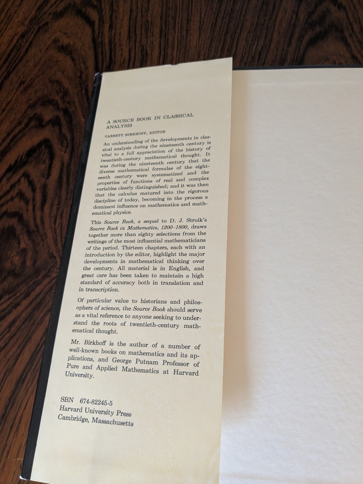 A Source Book in Classical Analysis by Garrett Birkhoff | 1973 | Hardcover DJ