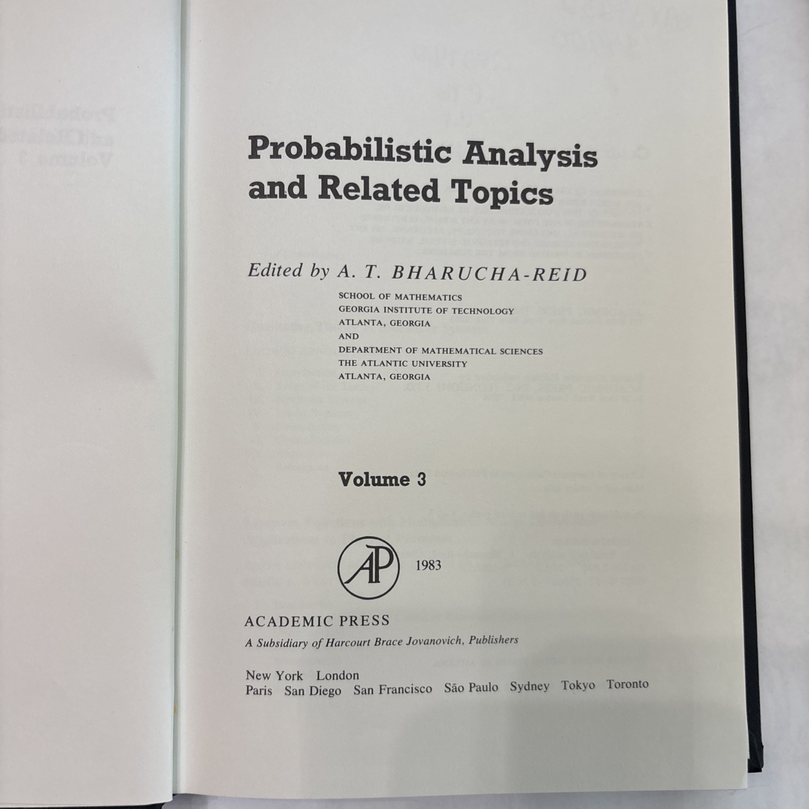 Probabilistic Analysis and Related Topics : Volume 3 by A. T. Bharucha-Reid