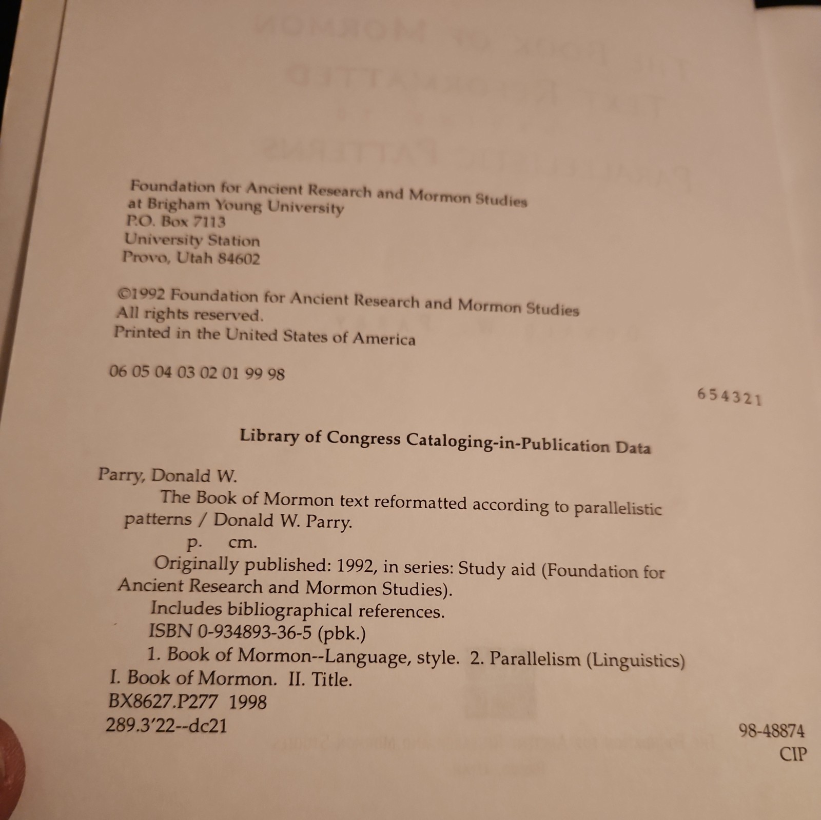 Book of Mormon | Text Reformatted According to Parallelistic Patterns FARMS 1992