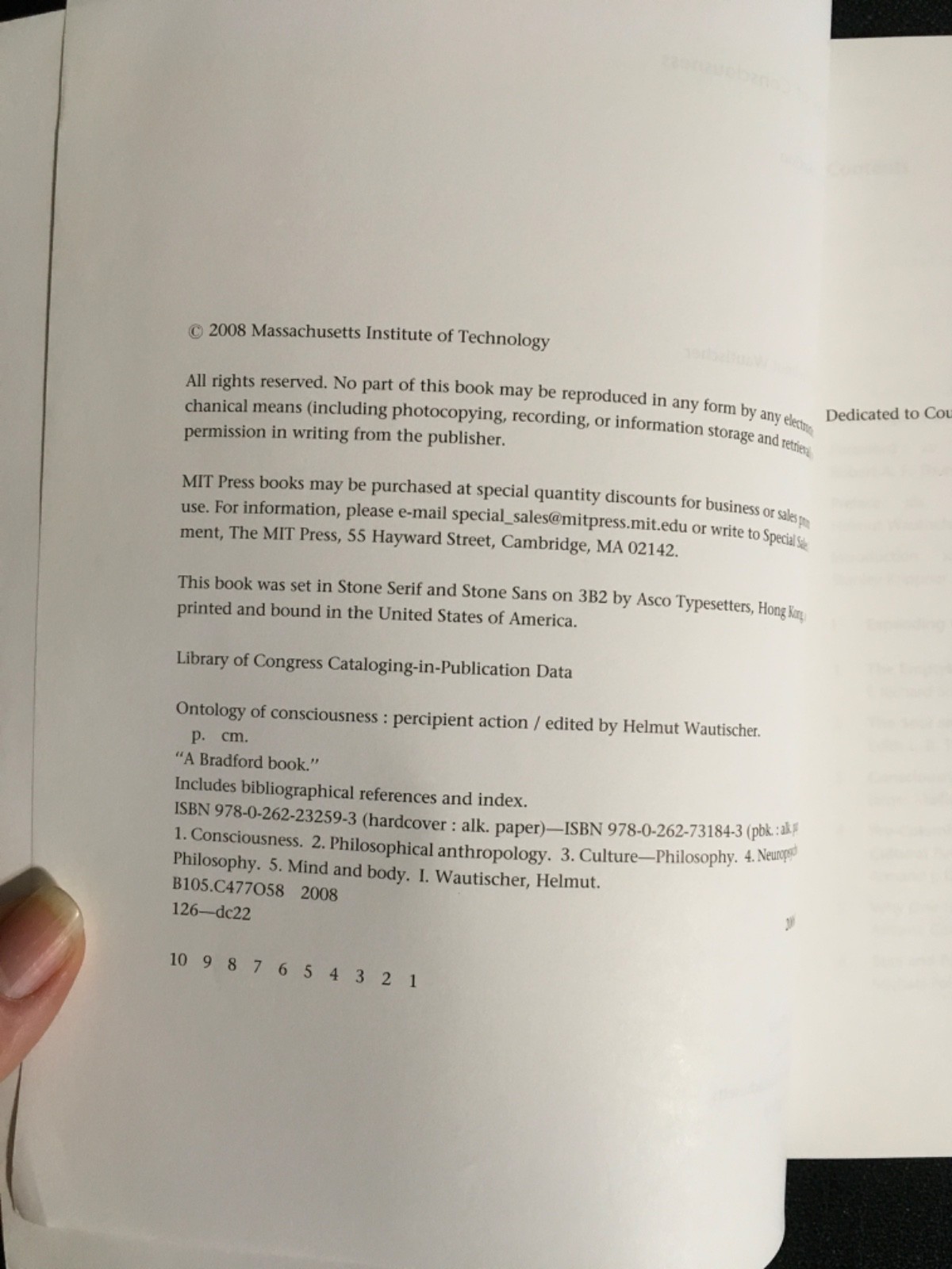 ONTOLOGY OF CONSCIOUSNESS Percipient Action Helmut Wautischer M.I.T. Unmarked PB