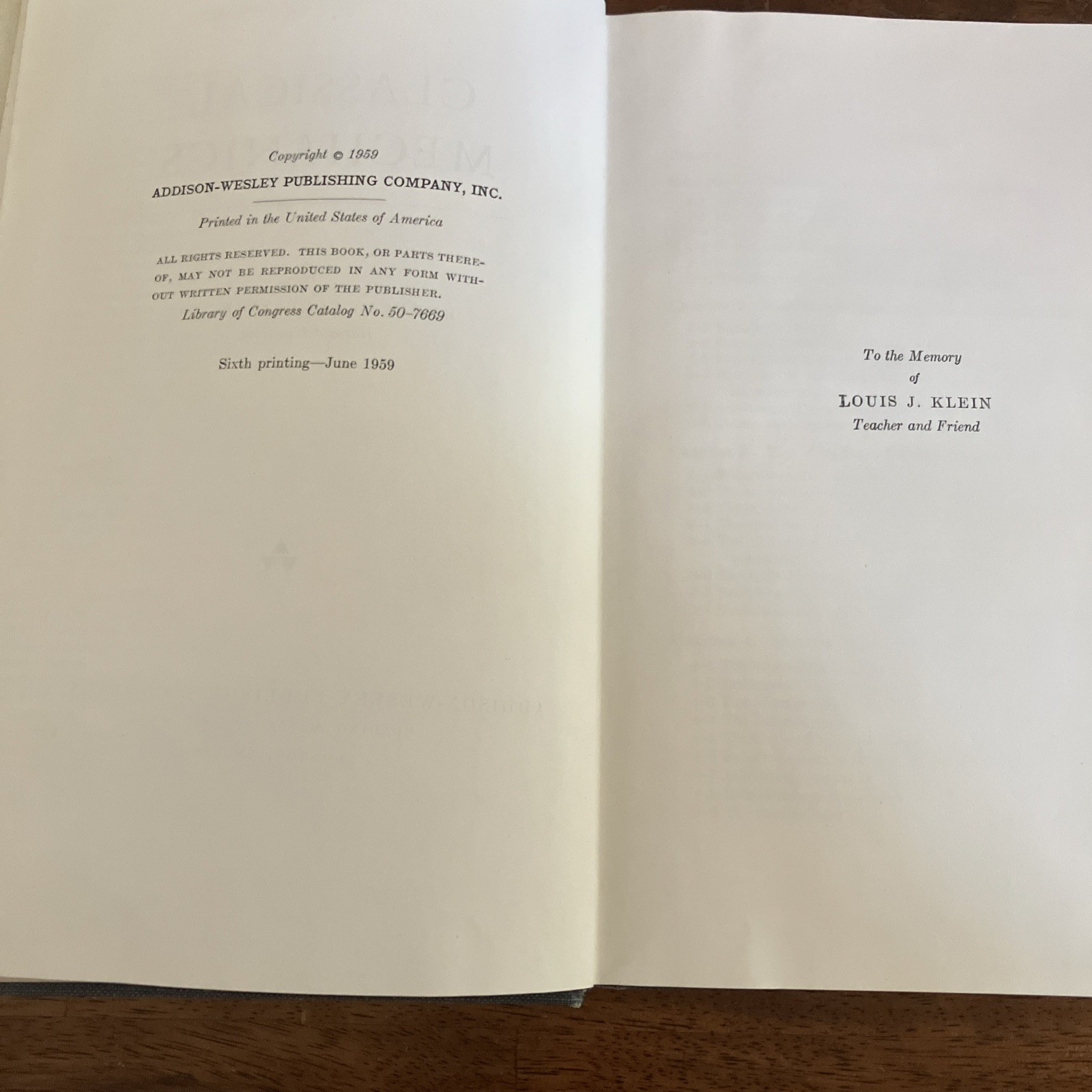 Addison-Wesley Series in Physics: Classical Mechanics by Herbert Goldstein 1959