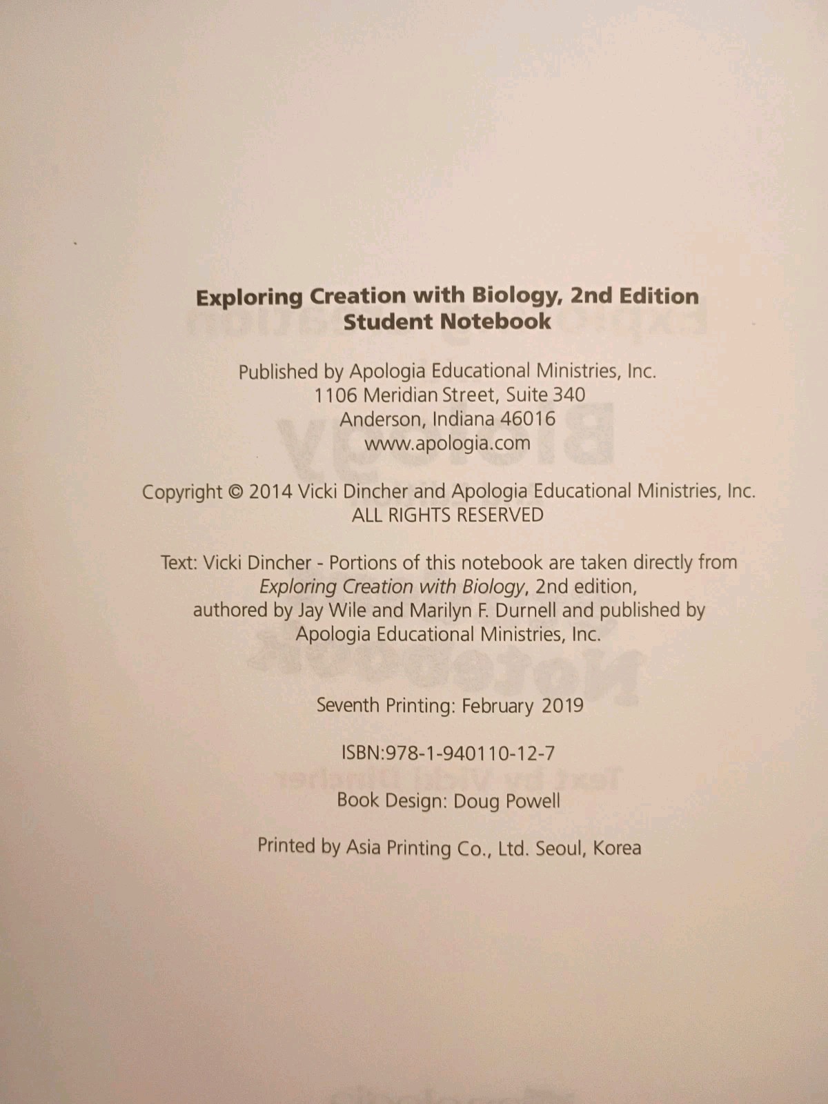 Apologia Biology Student Notebook 2E Homeschool Science Curriculum Unused Book