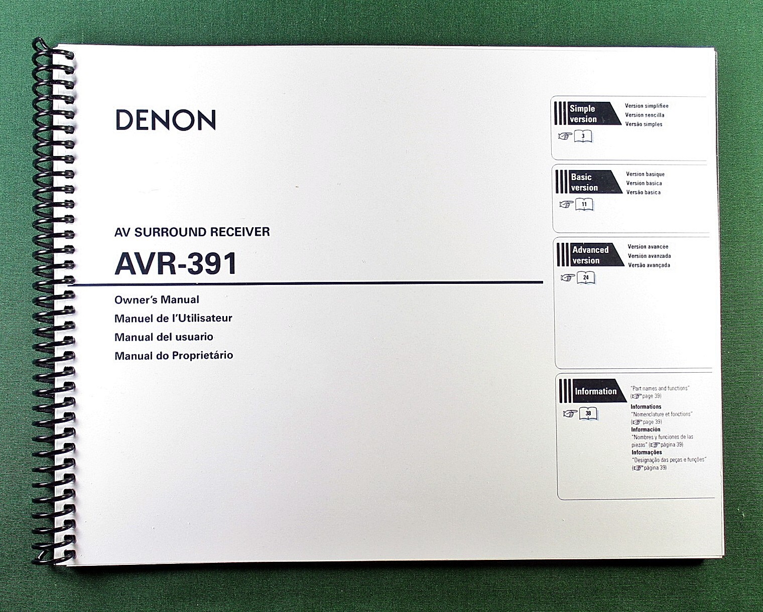 Denon AVR-391 Instruction Manual: 56 Pages & Protective Covers!