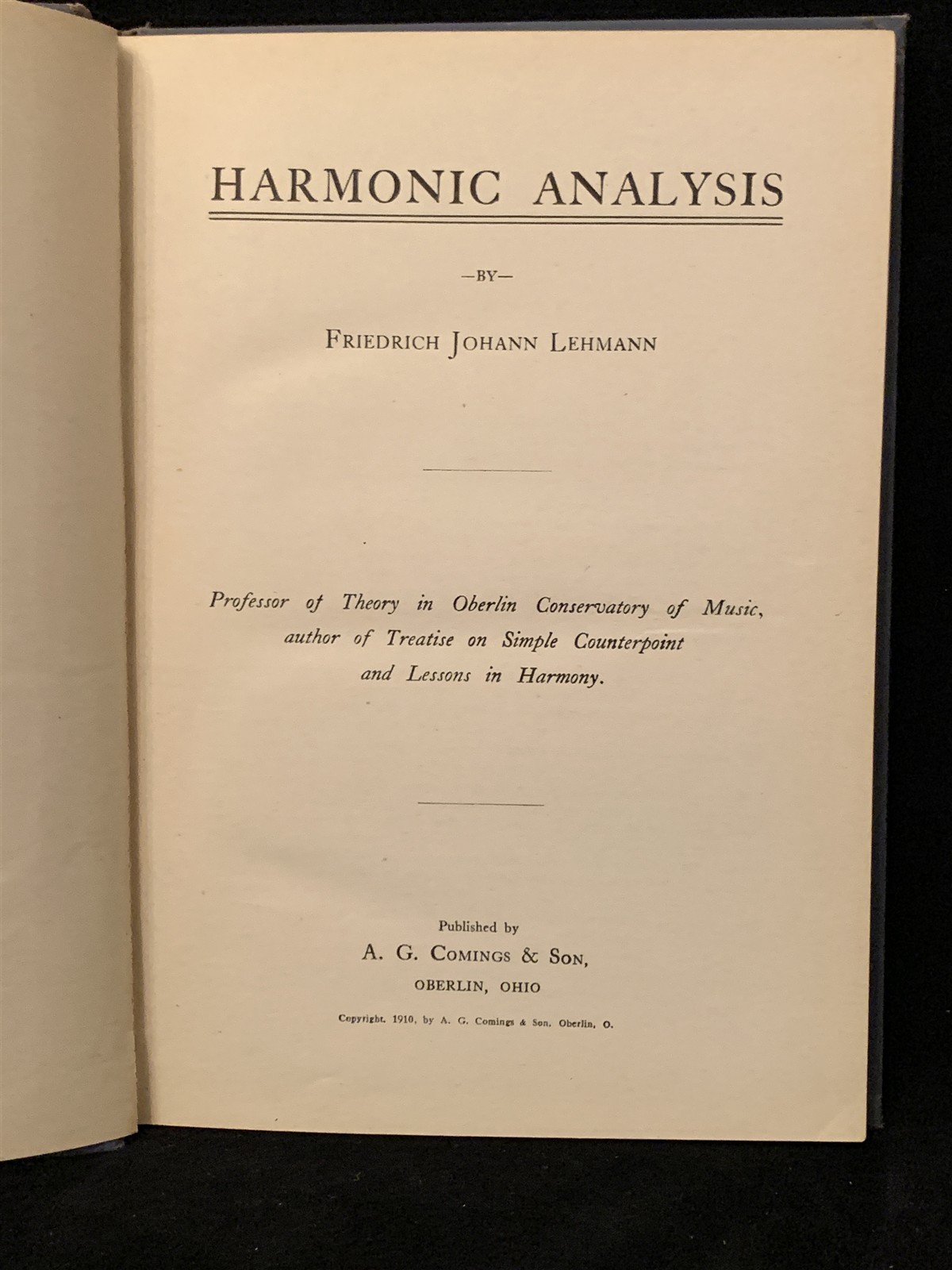 HARMONIC ANALYSIS – Friedrich Johann Lehmann (Oberlin) – COMINGS HB 1910