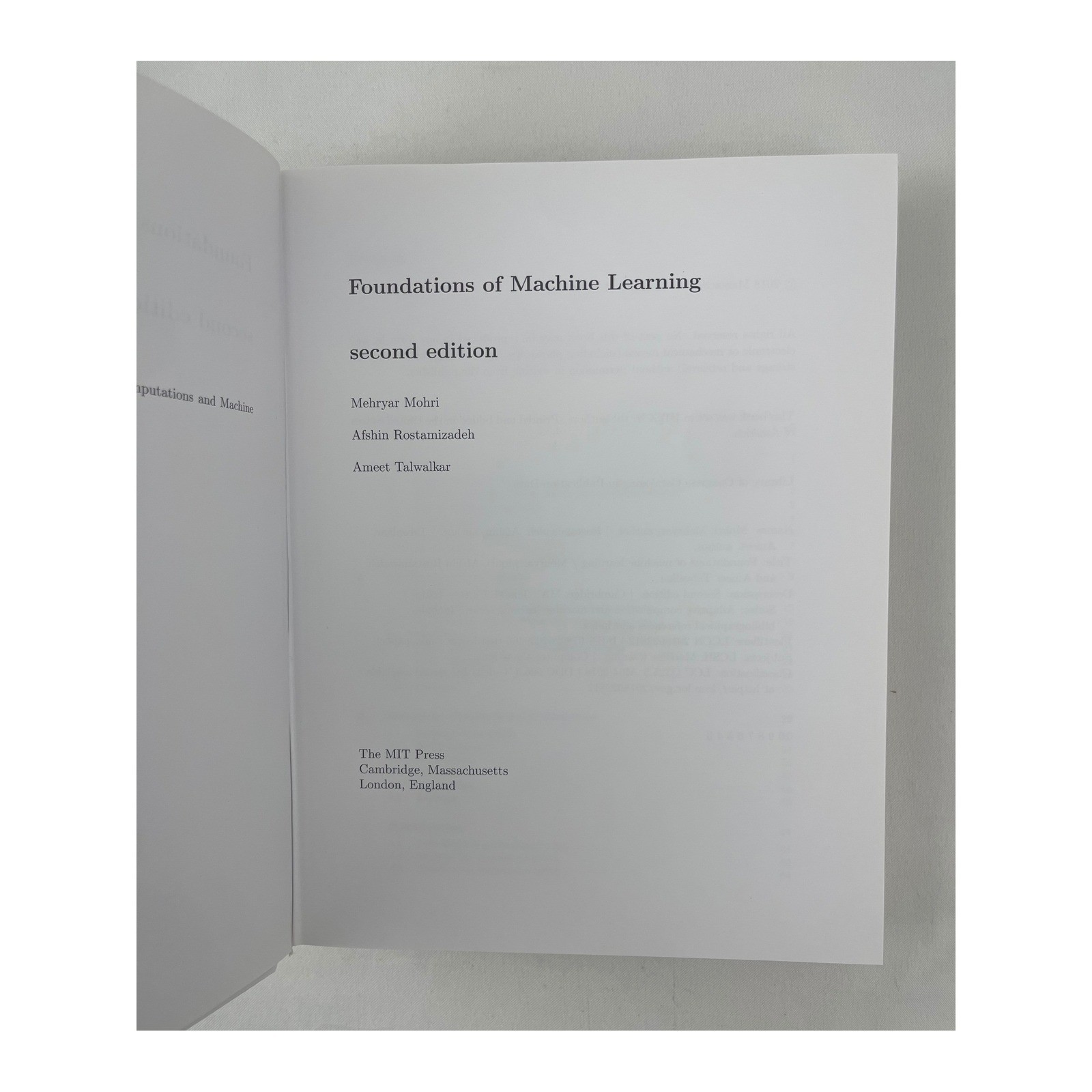 Foundations of Machine Learning 2nd Edition Mohri Rostamizadeh Talwalkar MIT