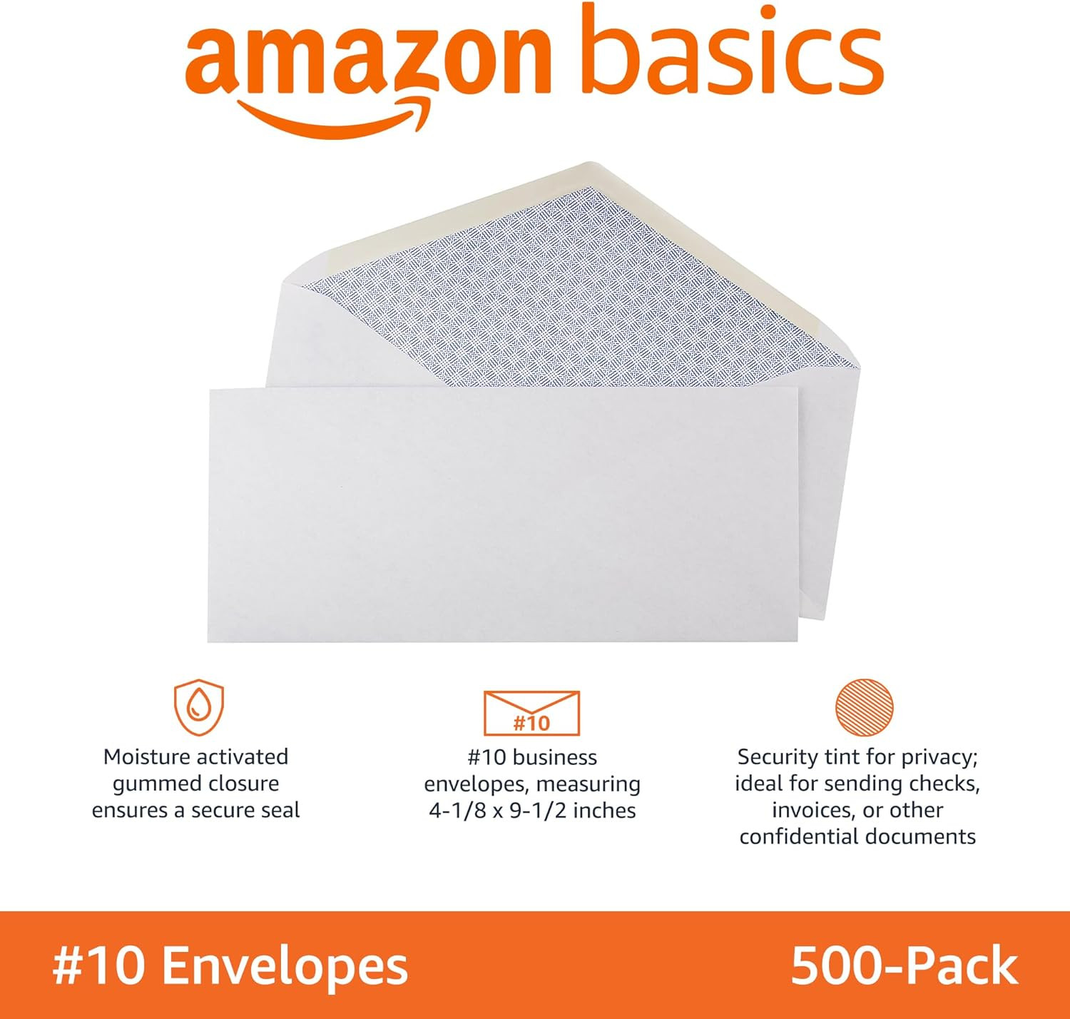 #10 Security Tinted Business Gummed Envelopes, Moisture Sealed, 4-1/8 X 9-1/2 In