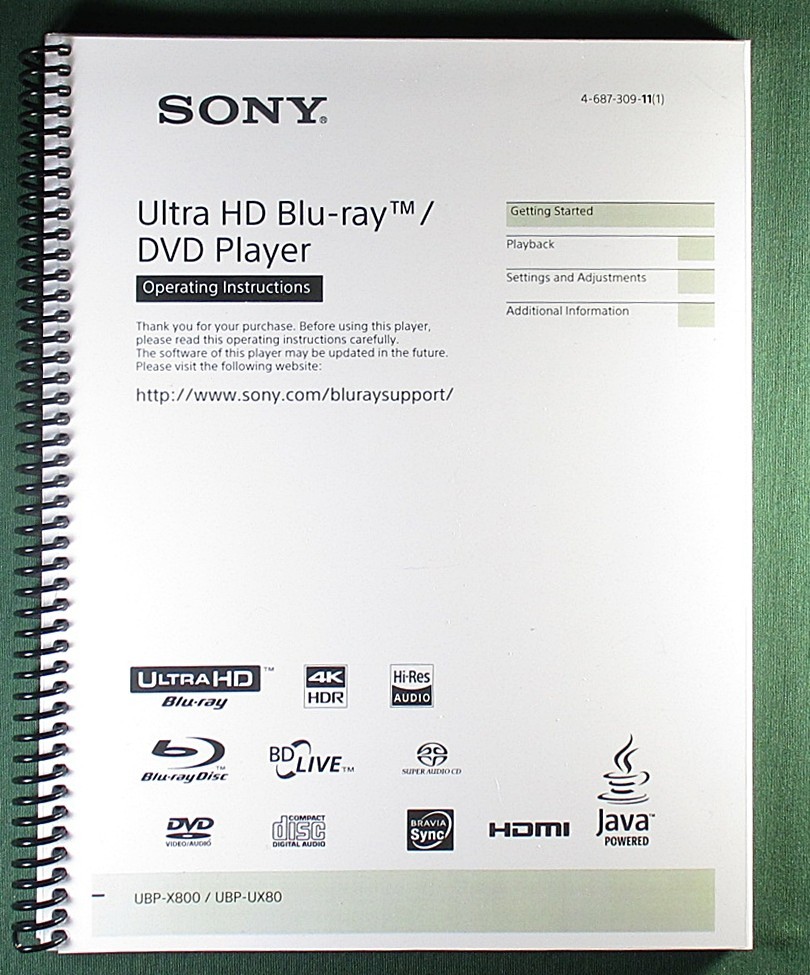 Sony UBP-X800 / UBP-X80 Instruction Manual: 44 Pages & Protective Covers!