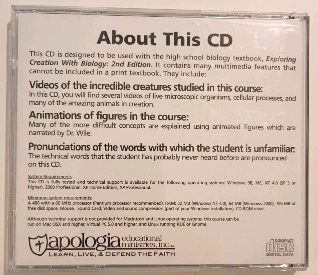 Apologia Biology 2E Multimedia Companion CD Homeschool Science Curriculum CD-ROM