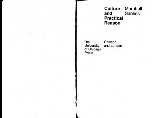 Culture and Practical Reason Library Binding Marshall Sahlins