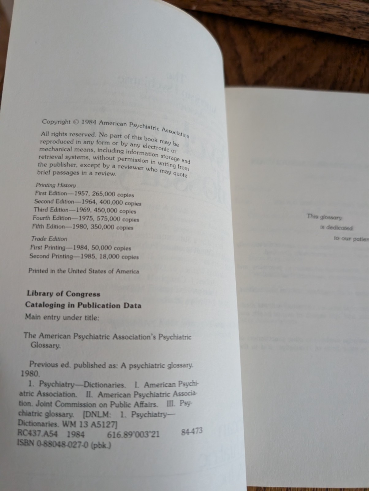 American Psychiatric Association Psychiatric Glossary