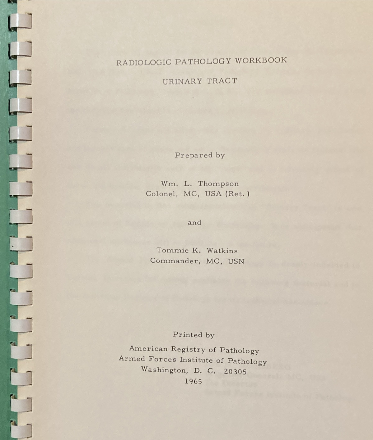 AFIP Urinary Tract Radiologic Pathology Workbook 1966