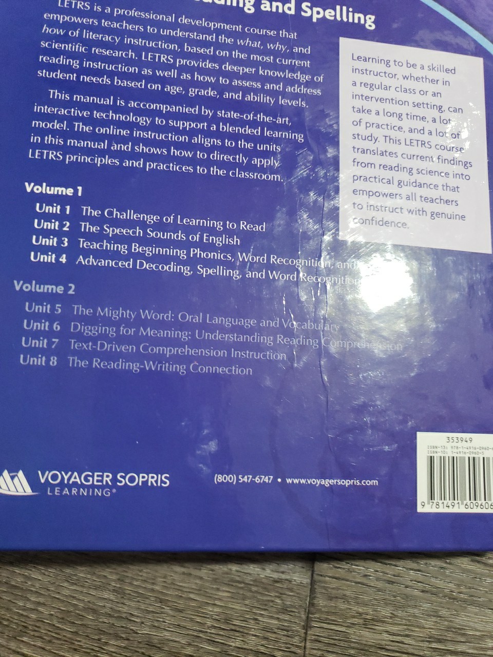 LETRS VOLUME 1:UNITS 1-4 ( Pages Clean, No Marks, Wears To Cover)