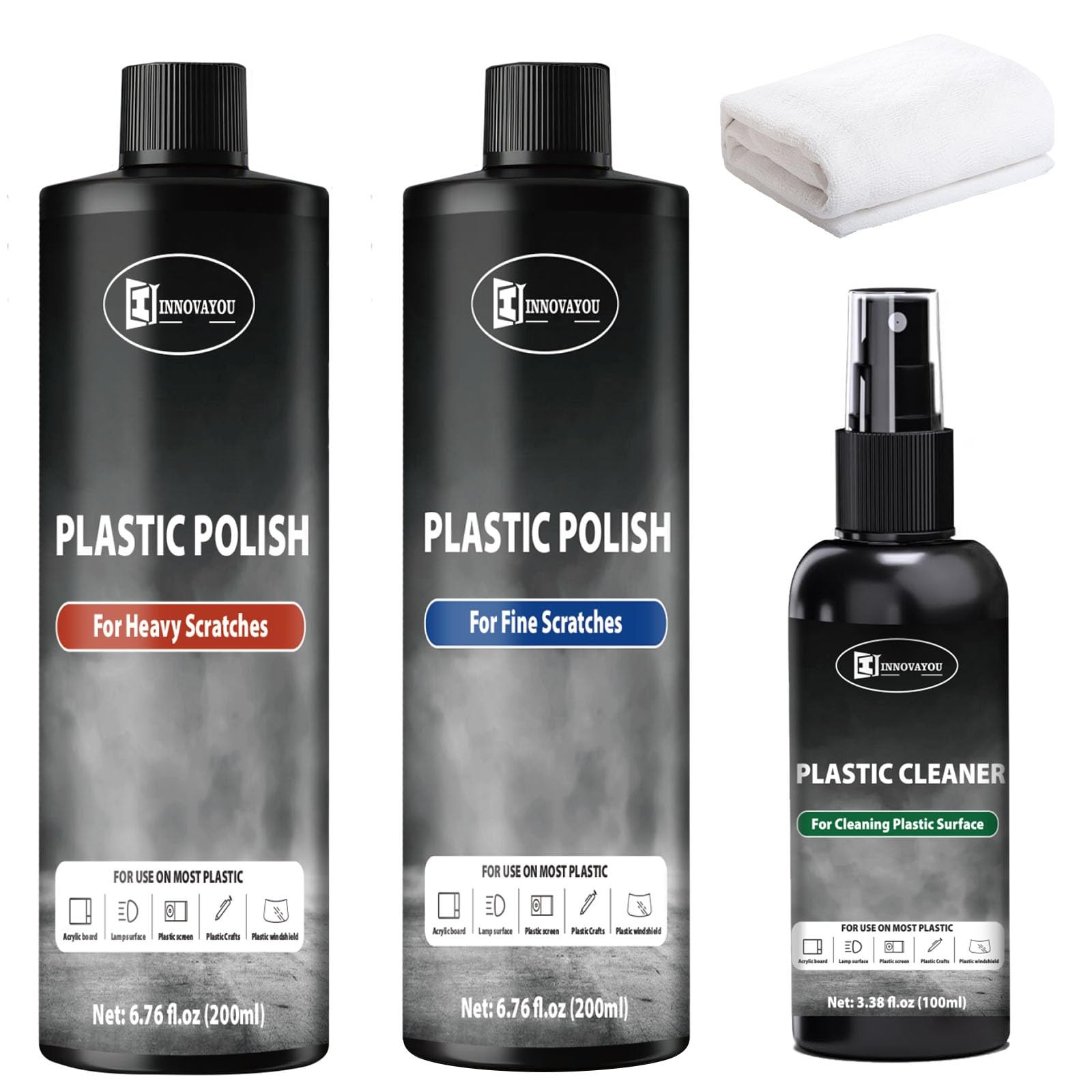 Plastic Polish Kit, Plastic Scratch Remover 14.1oz and Cleaner 3.52oz, Plastic C
