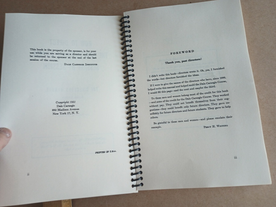 How to Direct the DALE CARNEGIE Course Class by Session (1951) Percy H Whiting