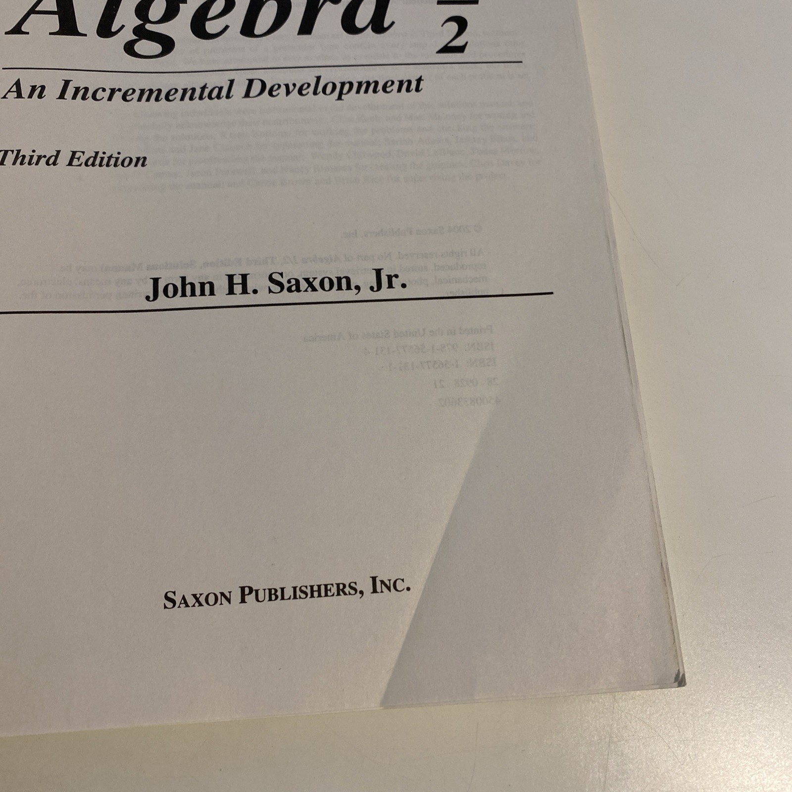 Algebra 1/2 third edition solutions Manual Like New